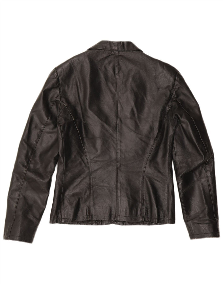Sasch Veste blazer en cuir à 2 boutons pour femme UK 10 Petit cuir noir