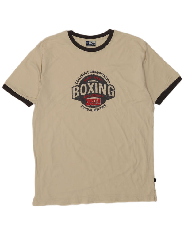 ASICS Mens Graphic T-Shirt Top Large Beige Cotton