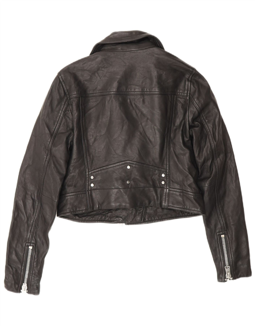 All Saints Veste de motard en cuir court pour femme UK 4 XS Cuir noir