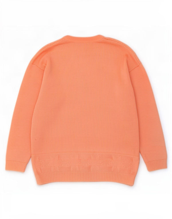 vintage Femme Crew Neck Jumper Pull UK 14 Grand Orange