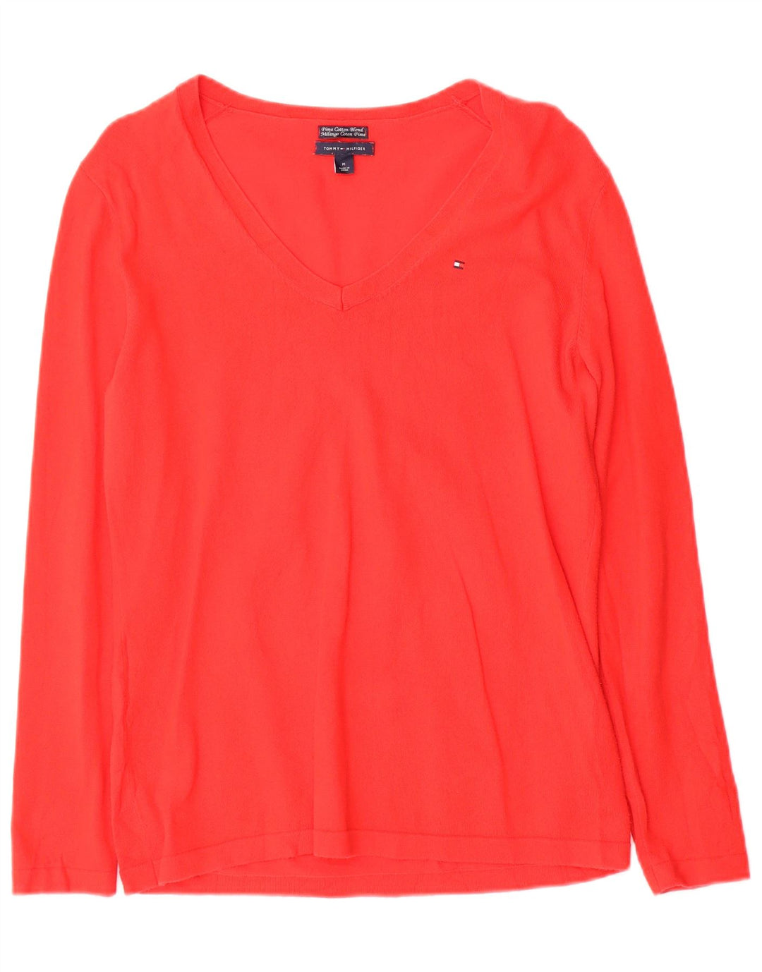 Tommy Hilfiger Pull col V pour femme UK 12 Rouge moyen Coton
