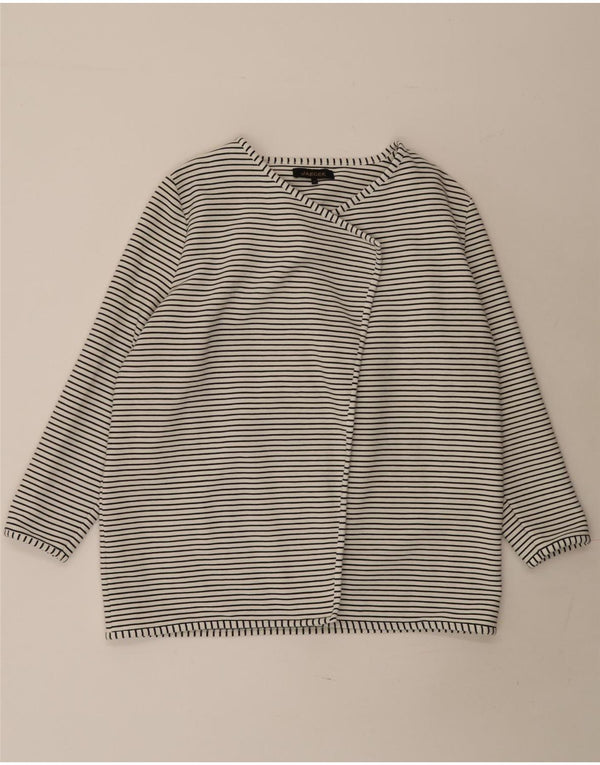 Jaeger Pull cardigan ouvert pour femme UK 16 Grand coton rayé blanc