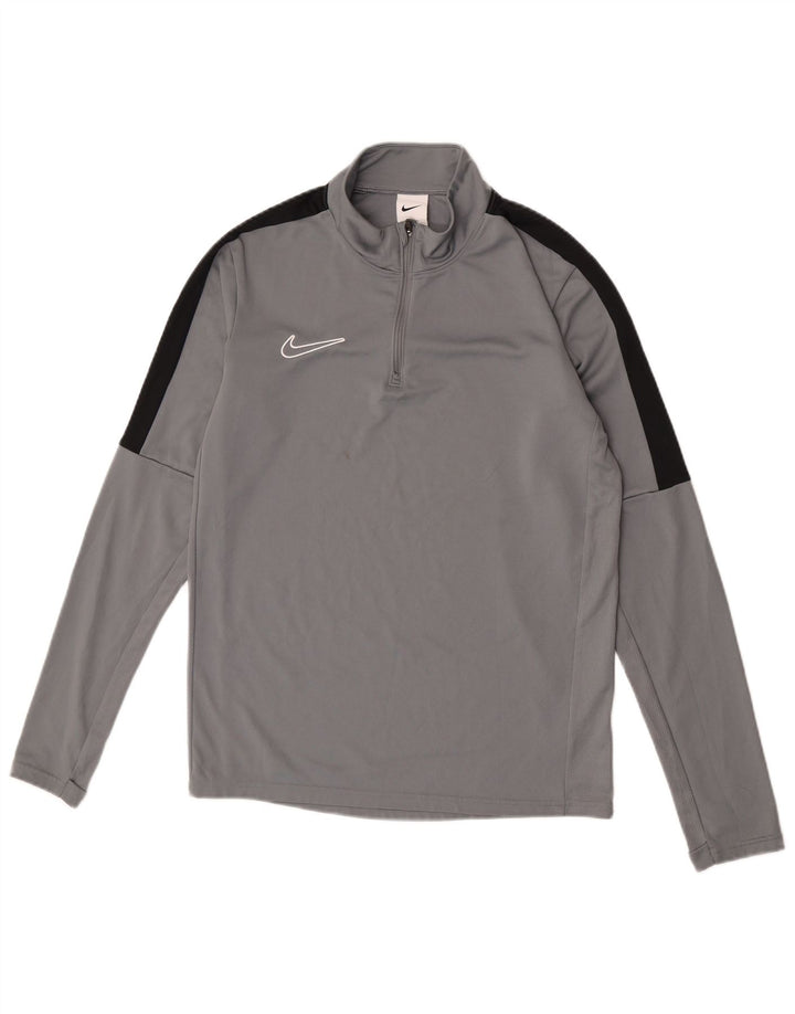 Nike Hommes Dri Fit Zip Neck Top Manches Longues Petit Gris Colorblock Polyester