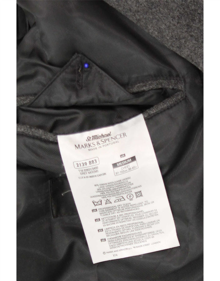 Marks & Spencer Manteau double boutonnage pour homme UK 38 Laine vierge gris moyen