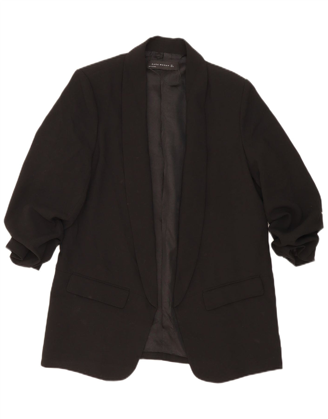 Zara Veste blazer ouverte à manches 3/4 pour femme UK 14 Large Noir Polyester