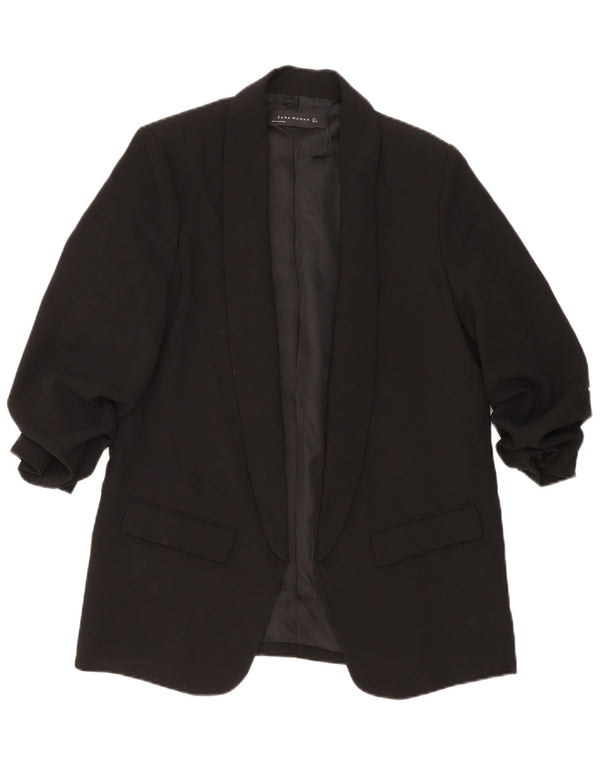 Zara Veste blazer ouverte à manches 3/4 pour femme UK 14 Large Noir Polyester