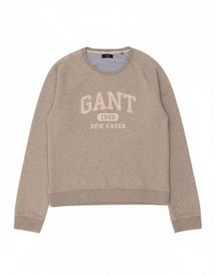 GANT Womens Graphic Sweatshirt Jumper UK 16 Large Grey Cotton