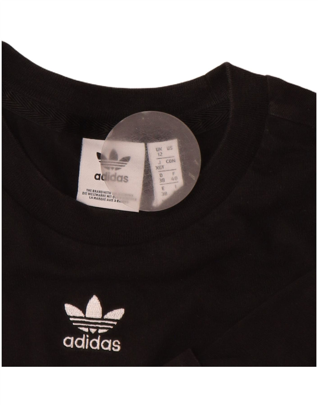 ADIDAS T-shirt court pour femme UK 12 en coton noir moyen