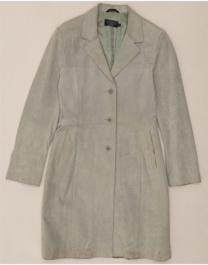 VINTAGE Womens Suede Overcoat IT 46 Large Green Leather Vintage Vintage and Second-Hand Vintage from Messina Hembry 