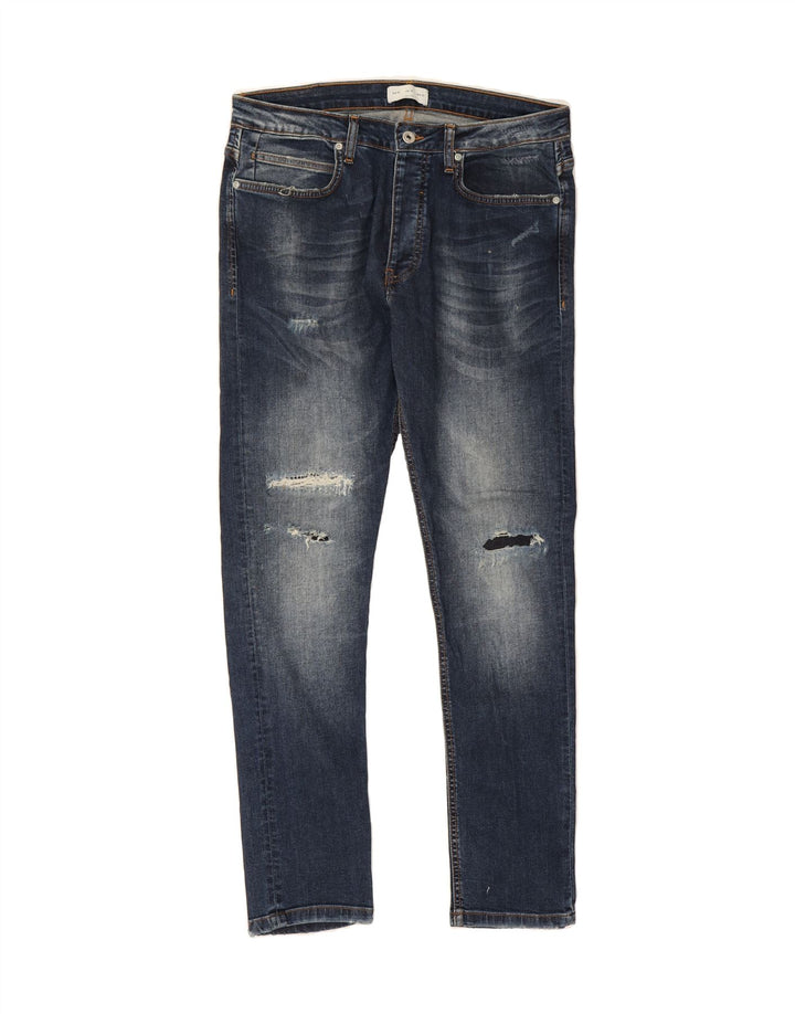 ZARA Mens Distressed Slim Jeans EU 42 Large W32 L31 Navy Blue Vintage Zara and Second-Hand Zara from Messina Hembry 