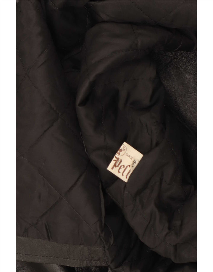 vintage Femme Loose Fit Manteau en cuir IT 40 Petit Noir