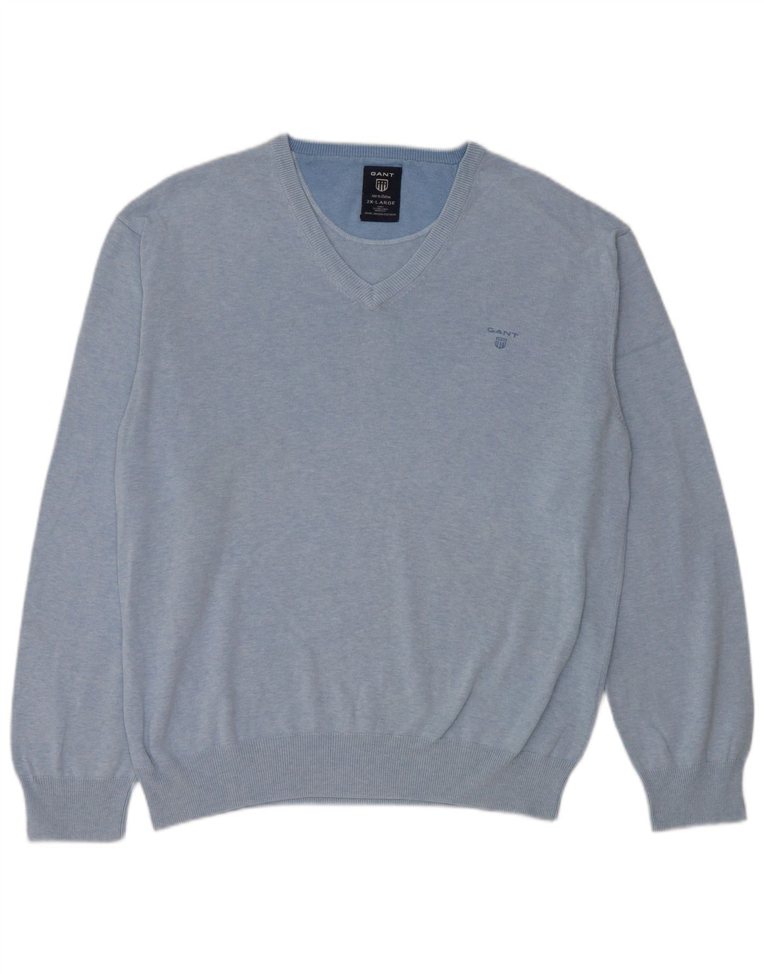 Gant Pull Col V Homme 2XL Bleu Coton