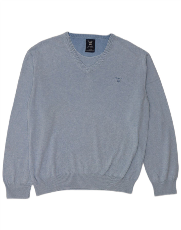 Gant Pull Col V Homme 2XL Bleu Coton