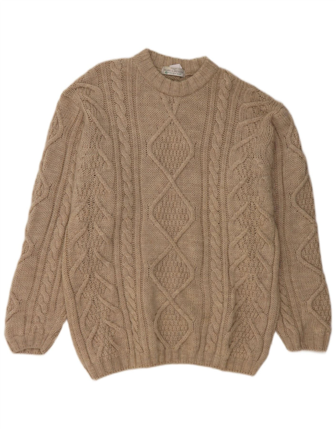 Marks & Spencer Pull Col Ras-du-Cou Homme Beige Moyen Laine Vierge
