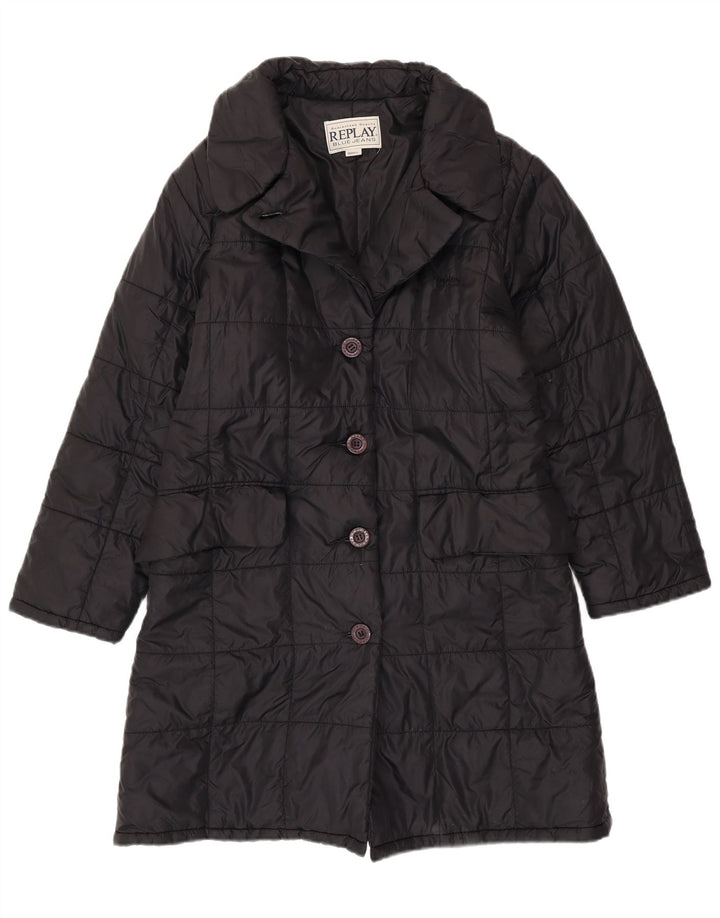 REPLAY Manteau matelassé coupe ample pour femme UK 10 Small Noir Polyester