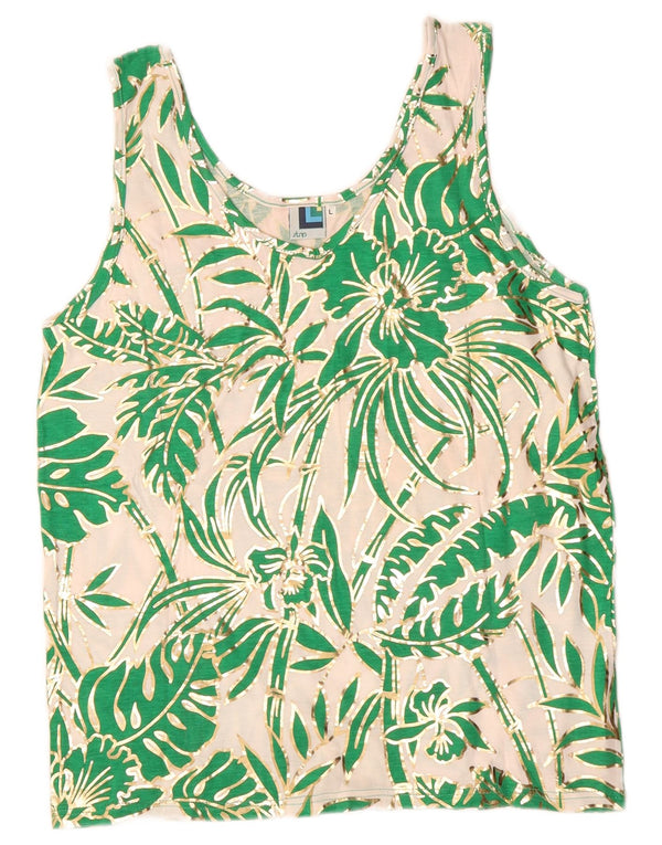 vintage Womens Vest Top UK 14 Grand Coton Floral Beige