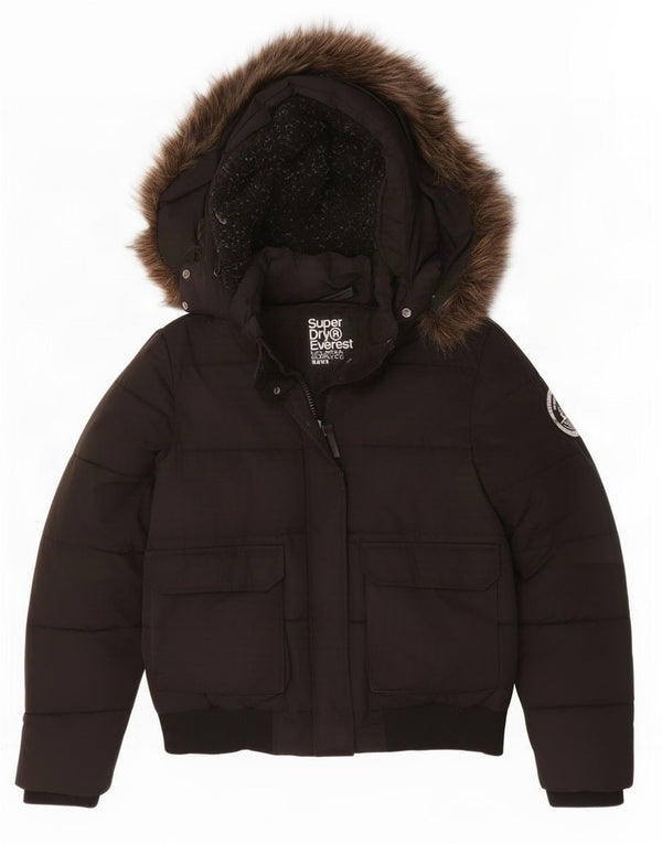 Superdry Veste matelassée surdimensionnée à capuche pour femme UK 16 Large Noir Polyester