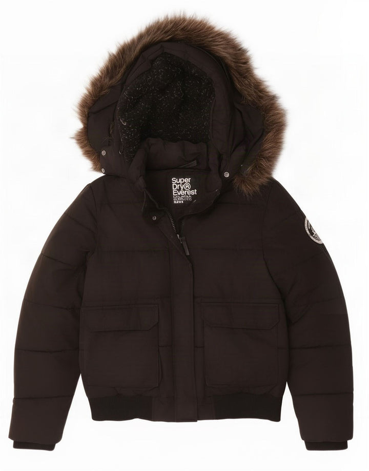 Superdry Veste matelassée surdimensionnée à capuche pour femme UK 16 Large Noir Polyester