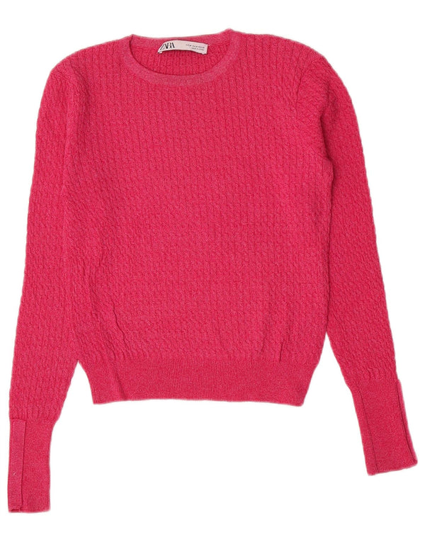 Zara Pull court à col bateau pour femme UK 12 Viscose rose moyen