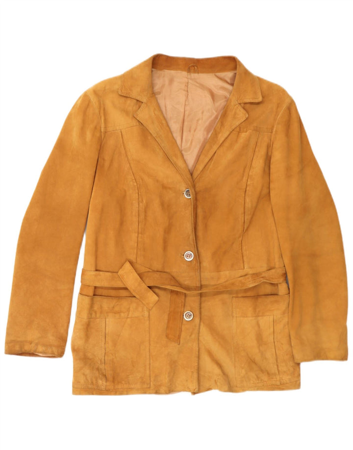 Vintage Femme 3 Boutons Blazer En Daim Veste UK 14 Cuir Marron Moyen