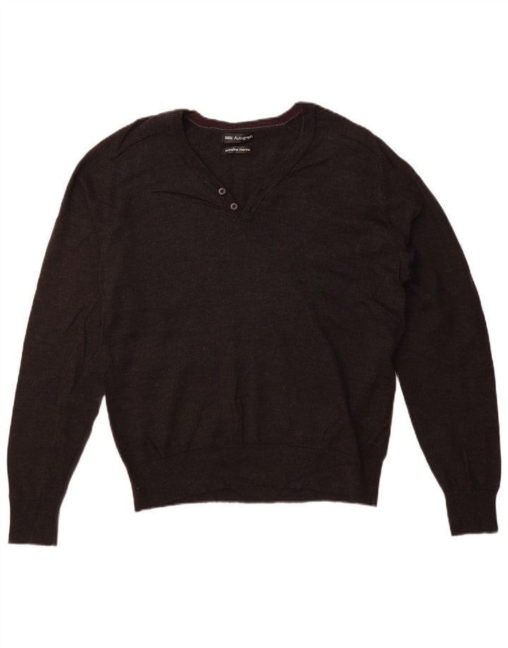 Marks & Spencer Pull autographe à col en V pour femme UK 16 Large Gris