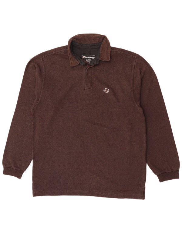Champion Mens Long Sleeve Polo Shirt Large Brown Cotton