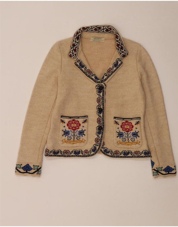 Aldomartins Womens Crop Cardigan Sweater UK 14 Laine florale beige moyen