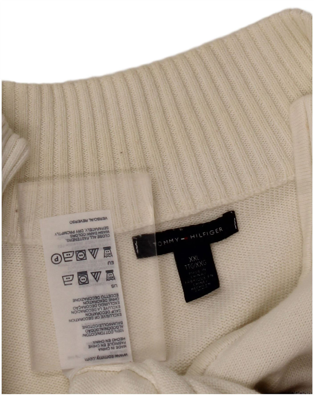 TOMMY HILFIGER Pull Cardigan Femme UK 20 2XL Coton Blanc