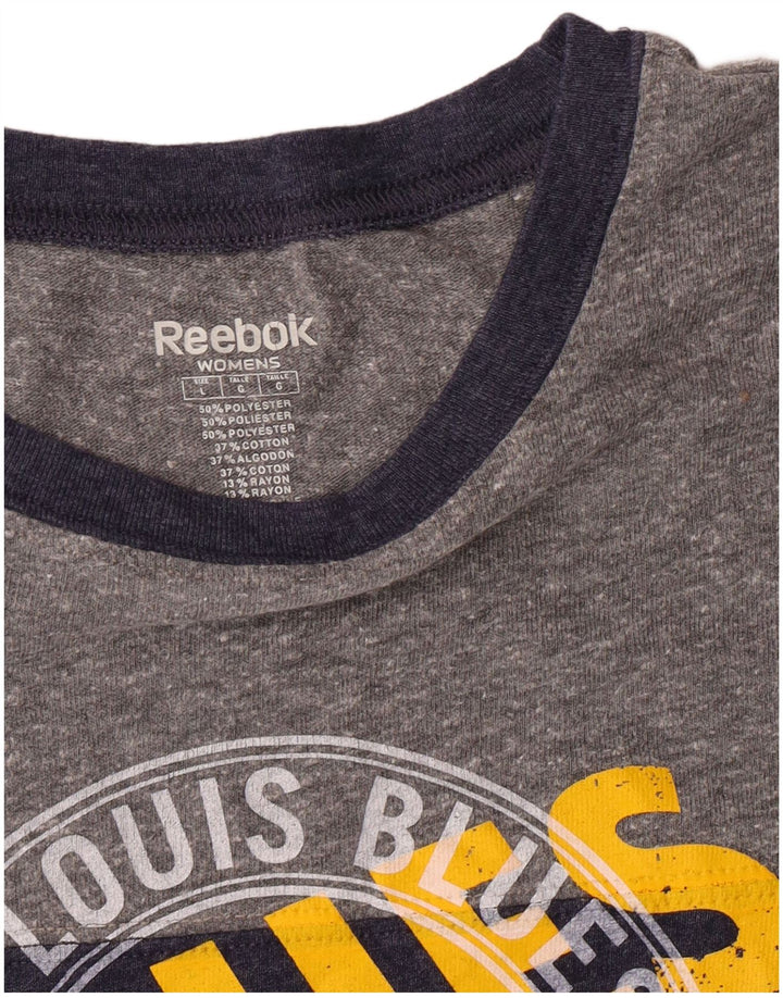 Reebok Femme Graphic T-Shirt Top UK 14 Large Bleu Marine Polyester