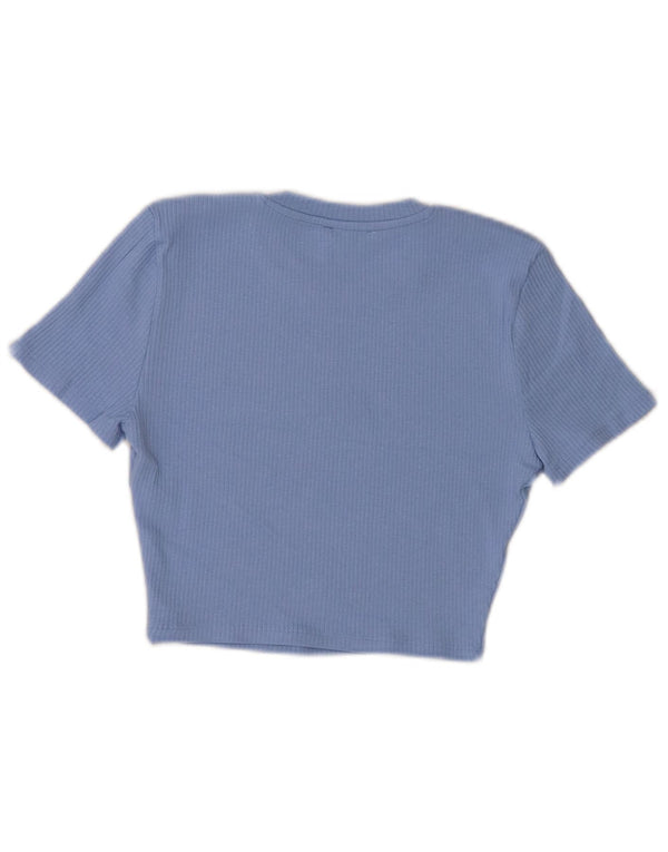 Zara Womens Crop T-Shirt Top UK 12 Bleu Moyen Coton