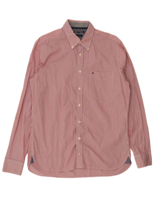 Tommy Hilfiger Chemise sur mesure pour homme en coton à fines rayures rouge moyen