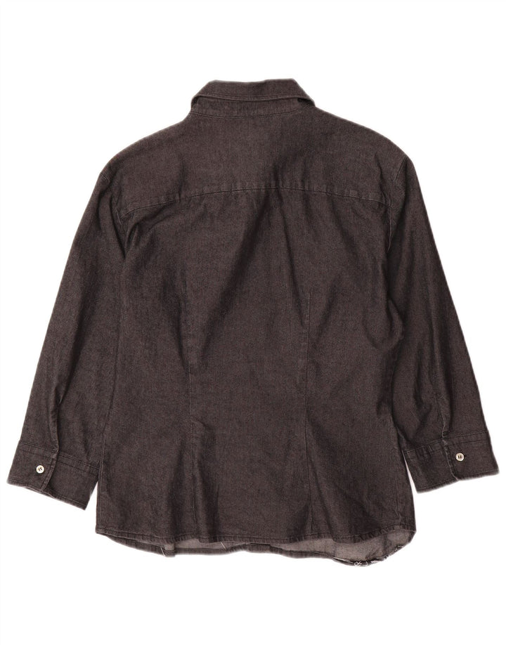 BENETTON Chemise à manches 3/4 pour femme UK 10 Small Gris Coton