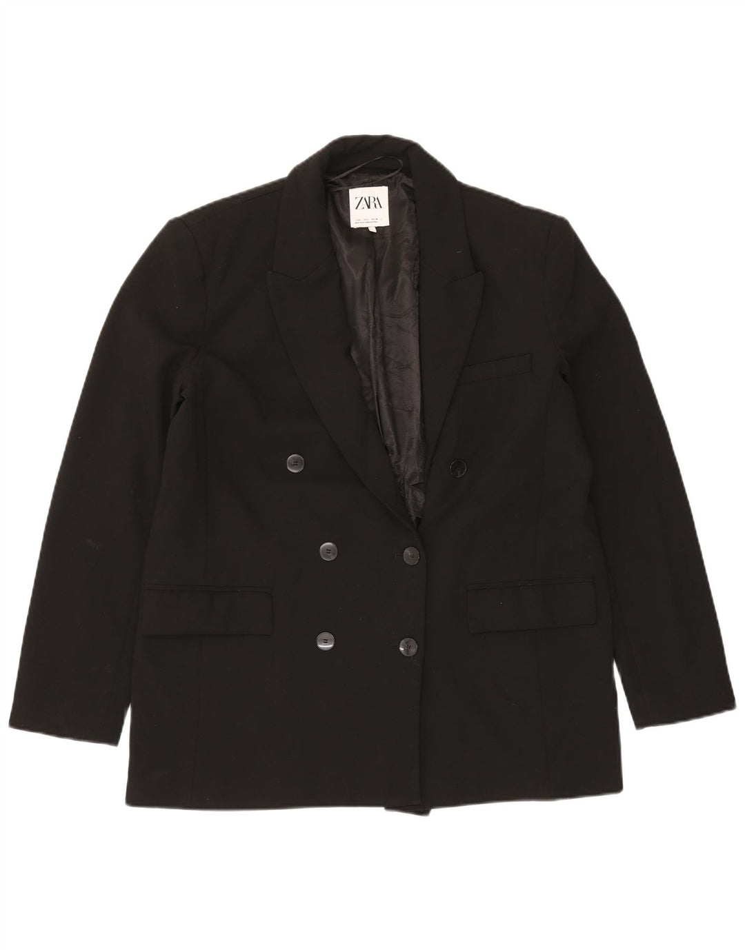 ZARA Veste blazer à double boutonnage pour femme UK 16 Large Noir Polyester
