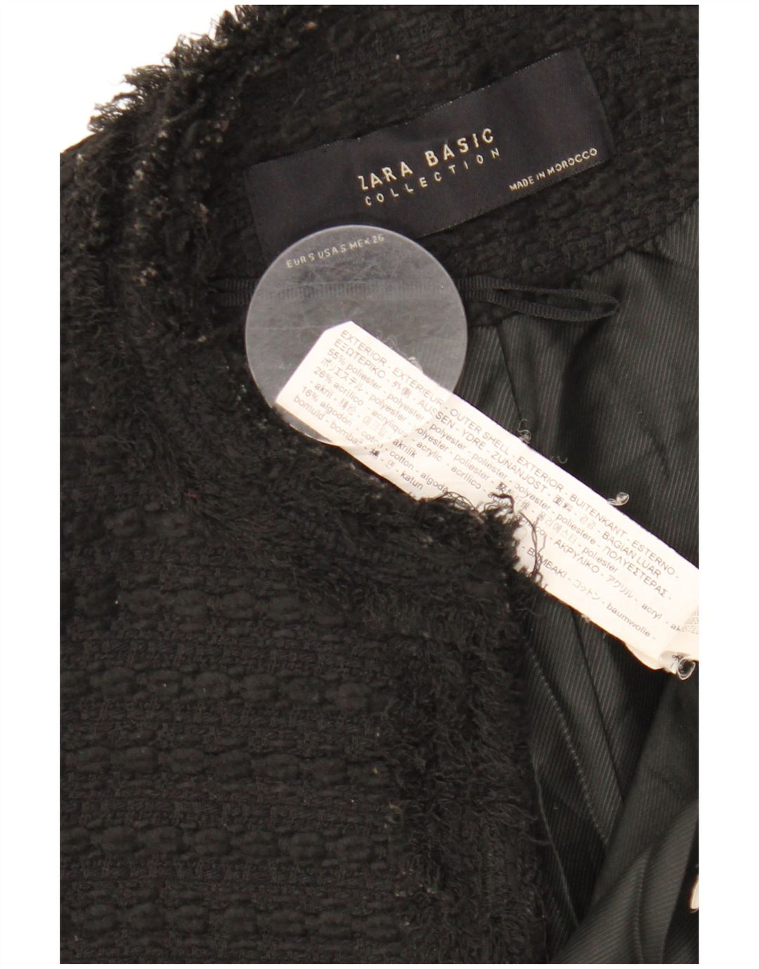 ZARA Veste blazer longue ouverte pour femme UK 10 Small Noir Polyester