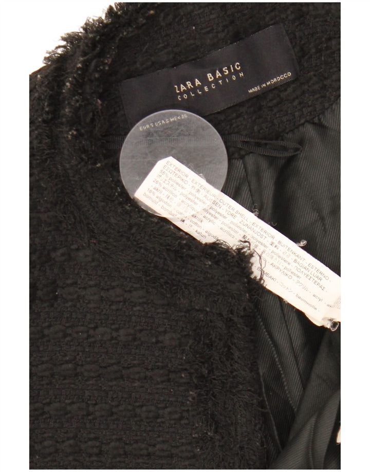 ZARA Veste blazer longue ouverte pour femme UK 10 Small Noir Polyester
