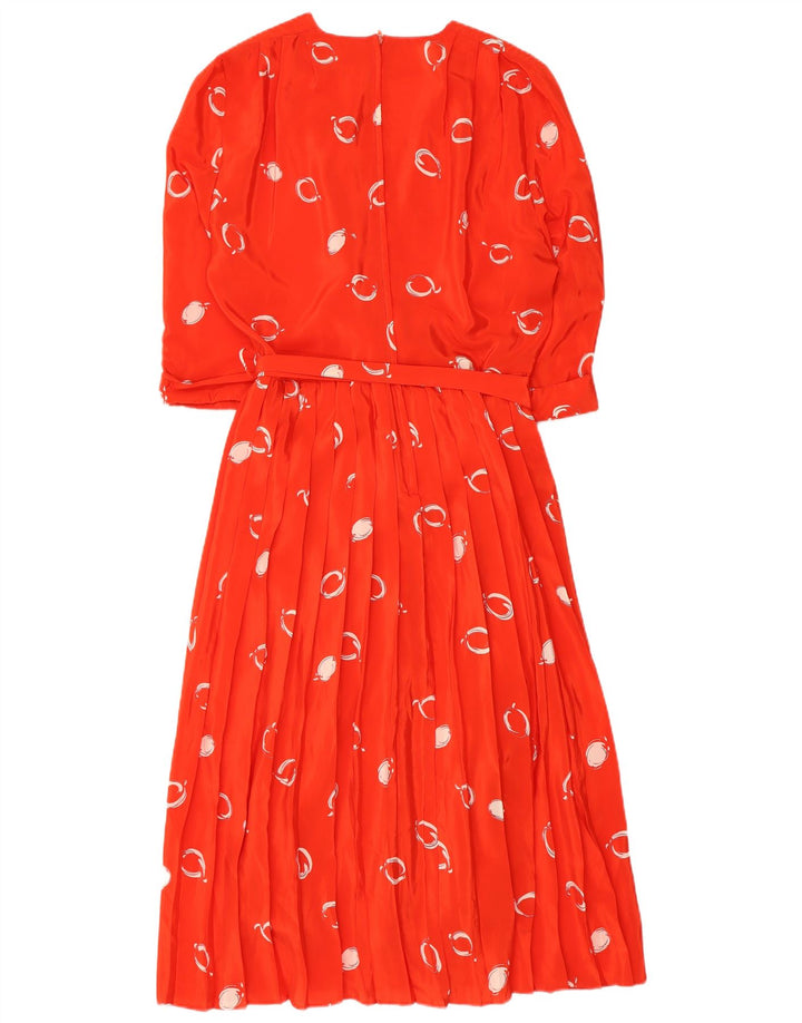vintage Femmes Motif Abstrait 3/4 Manches Maxi Robe EU 42 Grand Rouge