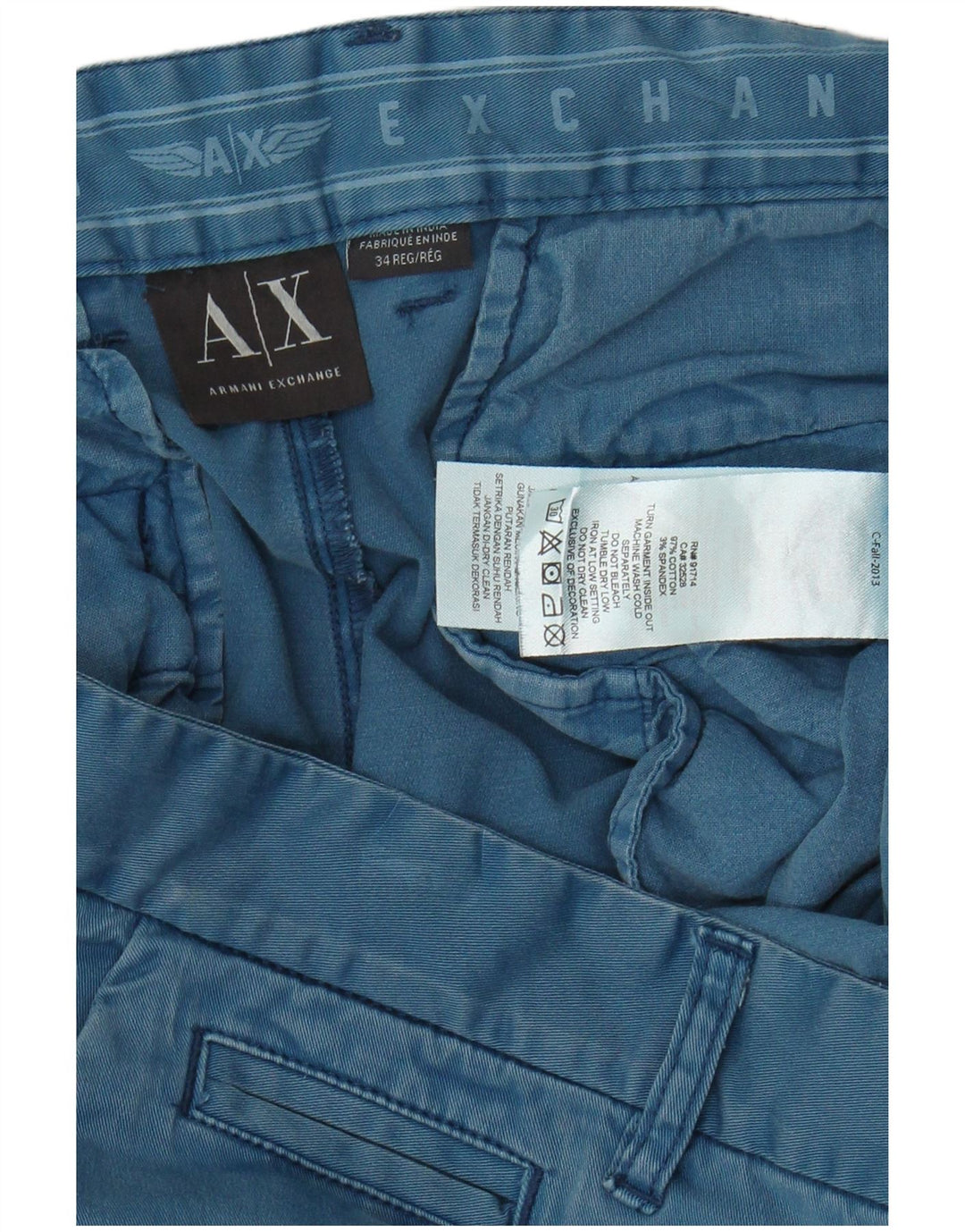 ARMANI EXCHANGE Pantalon Chino Slim Homme W34 L32 Bleu Coton