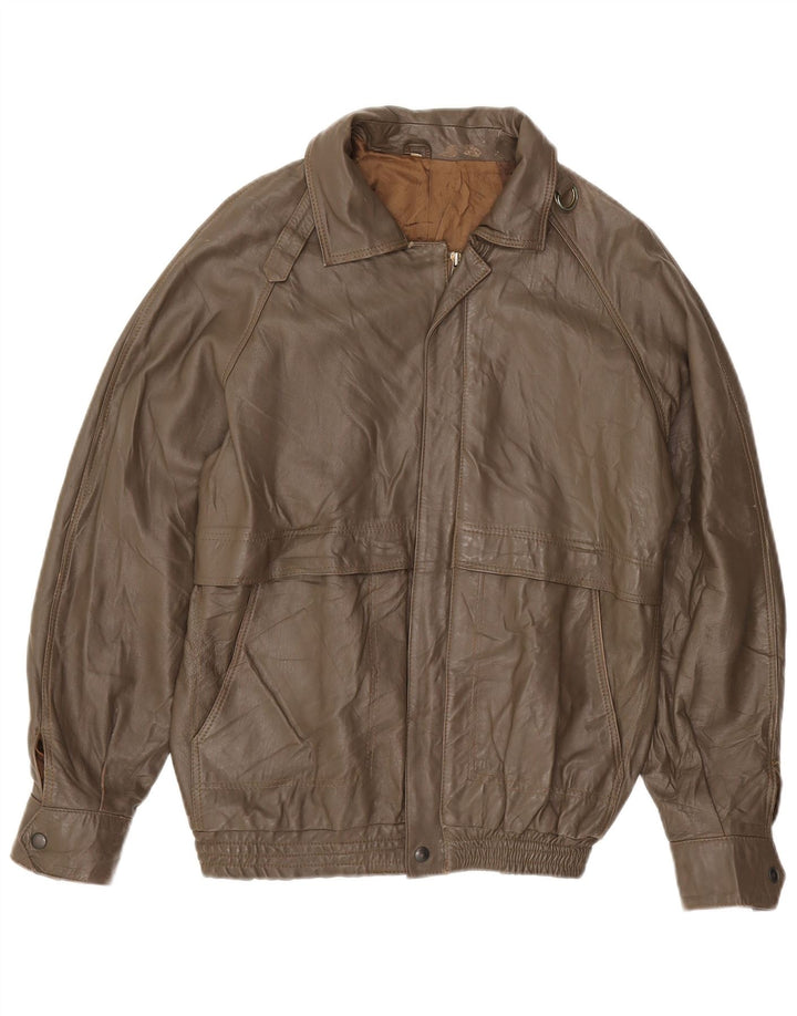 VINTAGE Veste en Cuir Homme IT 48 Marron Moyen