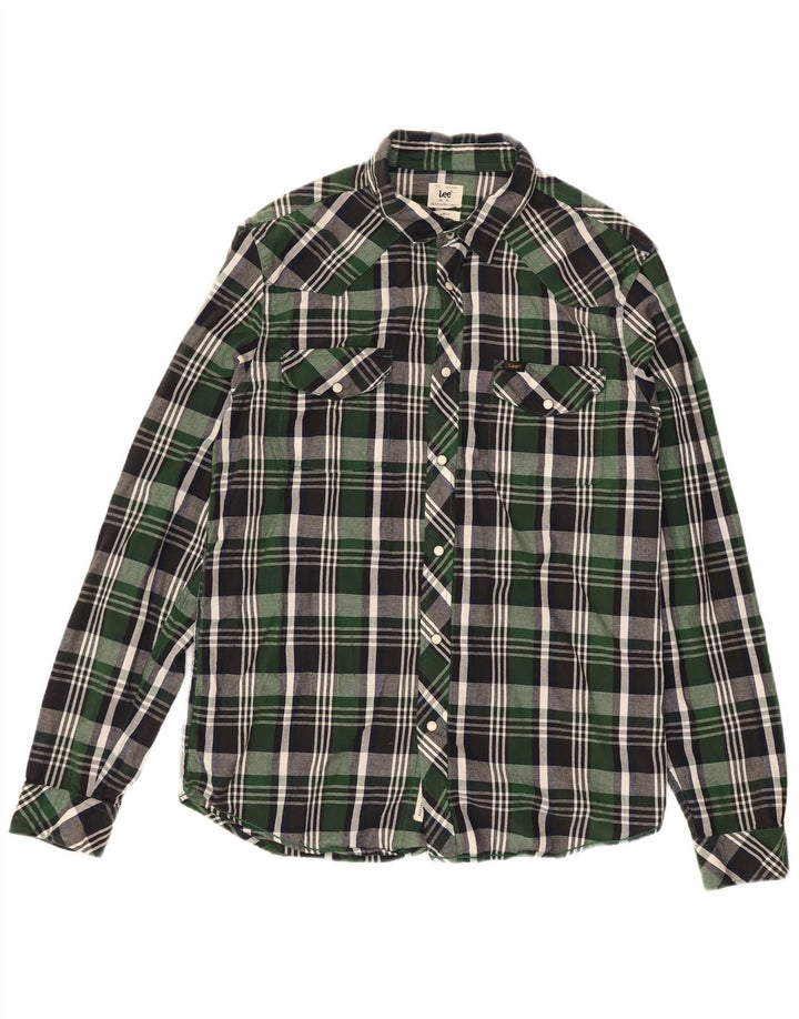 LEE Chemise Slim Fit en Flanelle pour Homme XL en Coton à Carreaux Vert