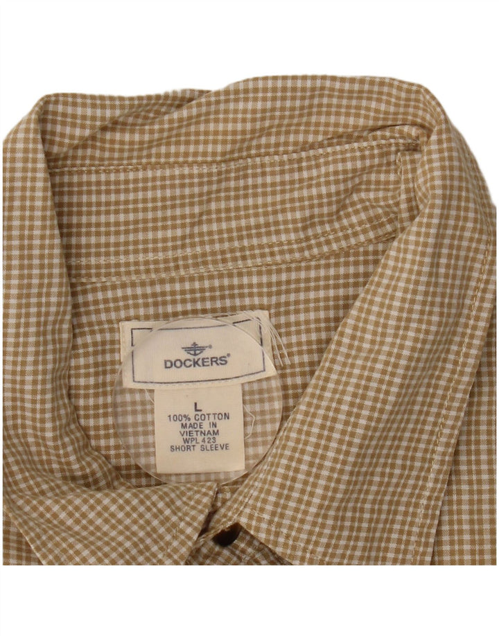 DOCKERS Chemise à Manches Courtes Homme Grand Carreau Beige Coton