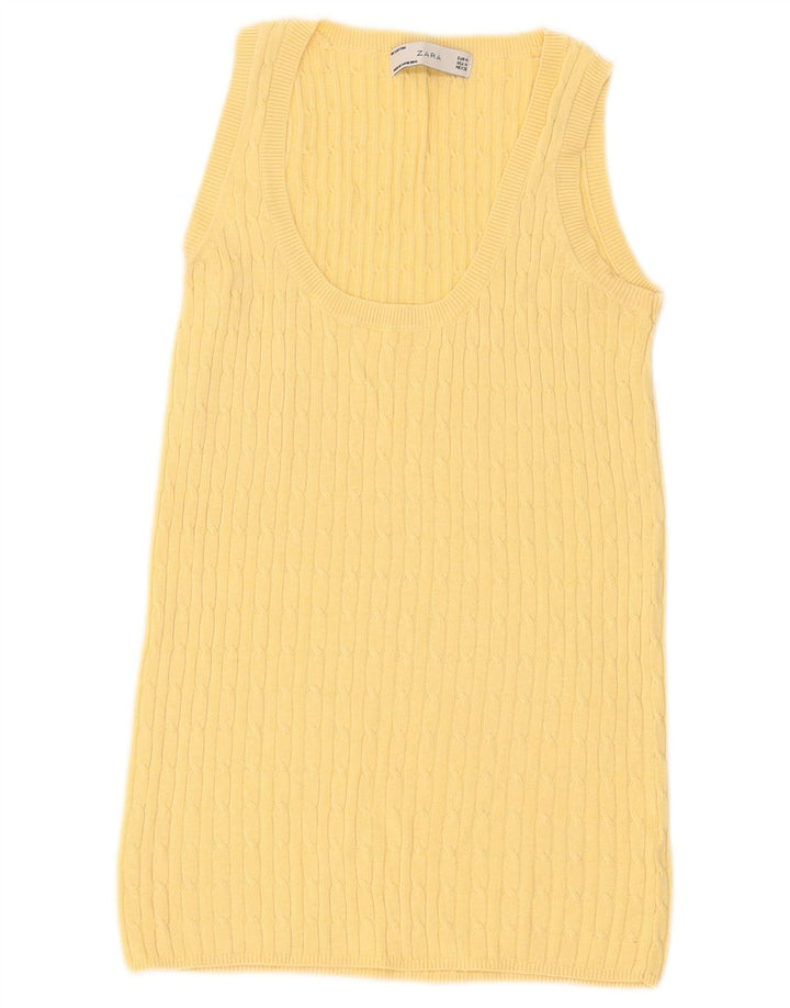 Zara Femme Débardeur UK 12 Coton Jaune Moyen