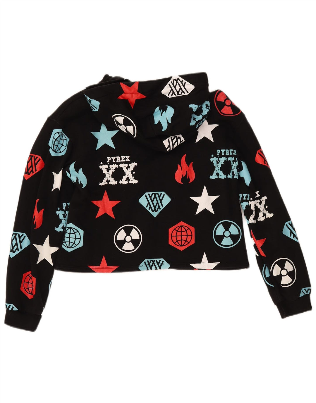 PYREX Pull à capuche court graphique pour fille 11-12 ans XL Noir Géométrique