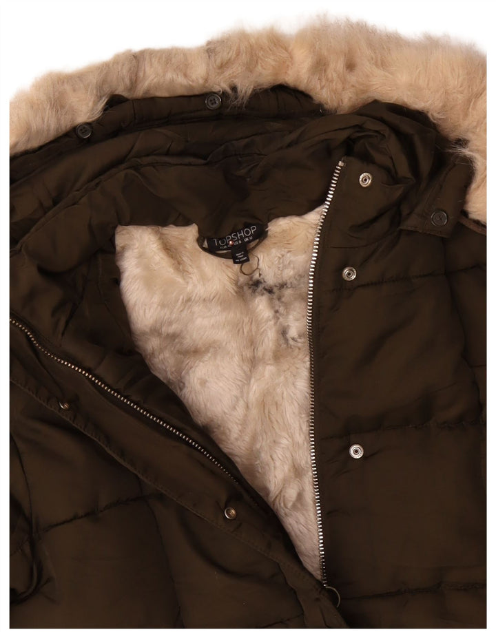 TOPSHOP Veste matelassée Sherpa surdimensionnée pour femme UK 12 Kaki moyen