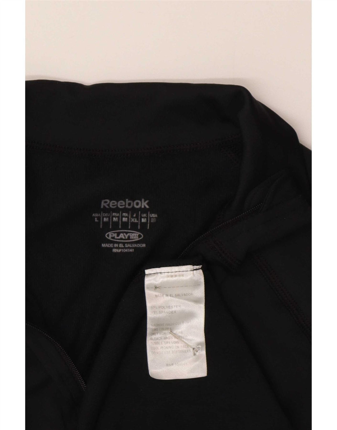 Reebok Haut de survêtement zippé à col zippé pour femme UK 12 Noir moyen Polyester