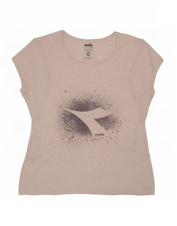 Diadora T-shirt graphique surdimensionné pour femme UK 10 Small Gris moucheté