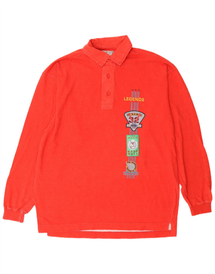 United Cotton Polo Graphique à Manches Longues Homme Rouge Moyen