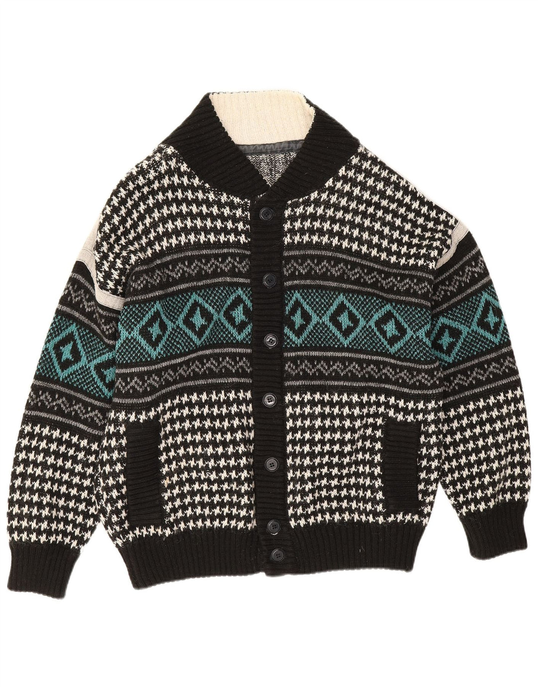 vintage Mens Cardigan Sweater XL Multicolore Géométrique