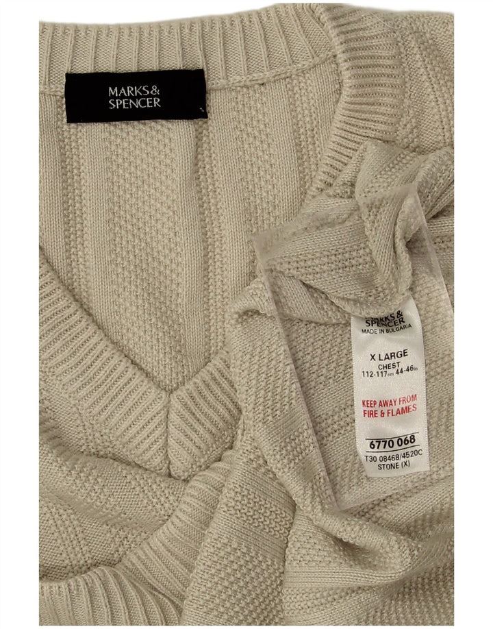 MARKS & SPENCER Mens V-Neck Jumper Sweater XL Beige Cotton