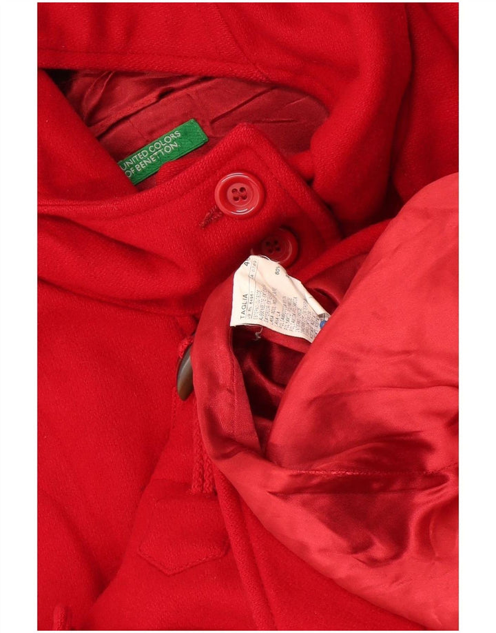 Benetton Duffle Coat À Capuche Femme IT 46 Large Rouge Laine