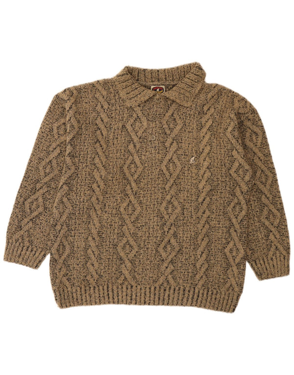 North Pole Pull à col polo pour homme Grand acrylique géométrique marron